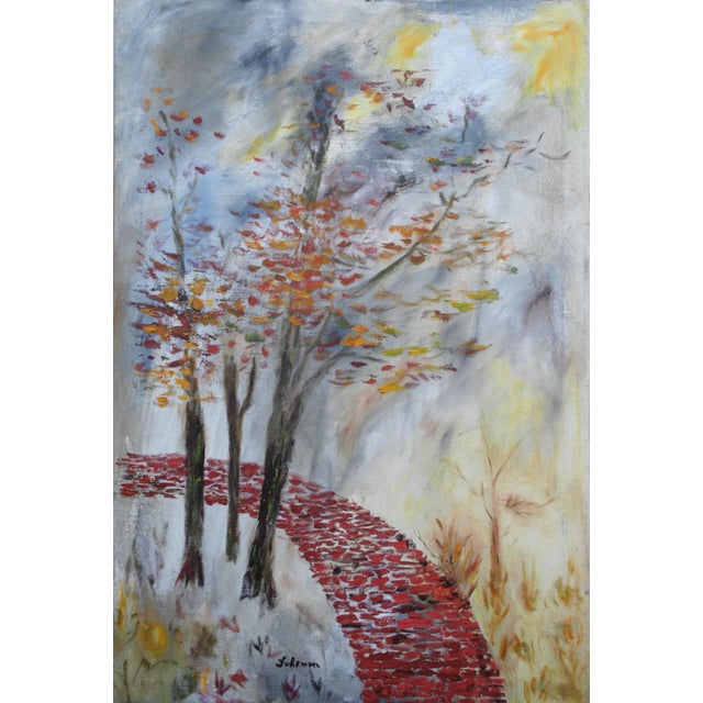 1960s "Brick Path Through the Trees" Abstract Landscape Painting by Charles Fuhrman For Sale