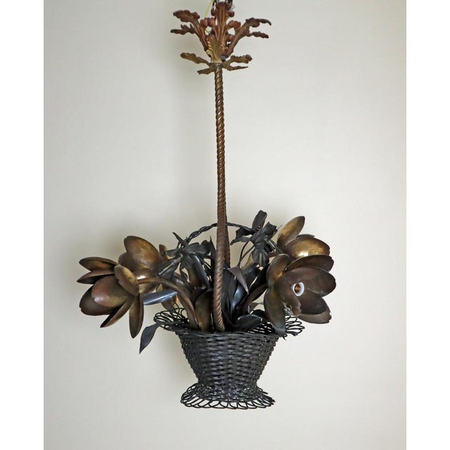 Flower Basket Chandelier in Brass and Copper, France, 1920s For Sale - Image 16 of 18