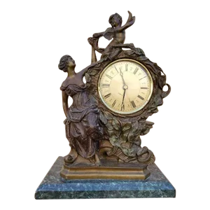 Antique French Louis XV Figural Sculpted Bronze Mantel Clock