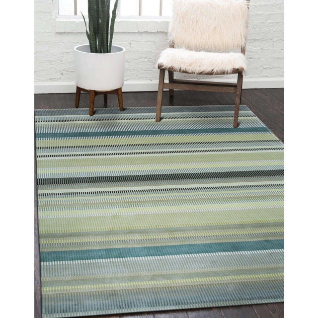 Ivory 8x10 Zinnia Striped Green Geometric Contemporary Handmade Wool Carpet Rug For Sale - Image 8 of 13