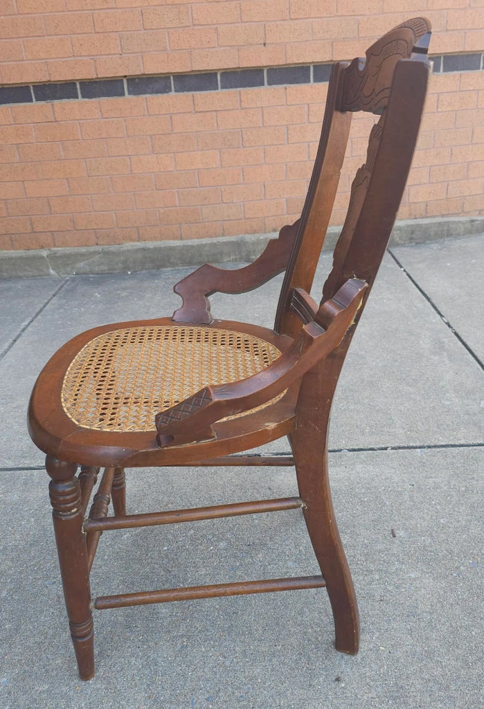 20th Century Victorian Style Walnut and Cane Seat Side Chair