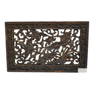 Vintage Hand Carved Chinese Plaque With Birds & Floral Details