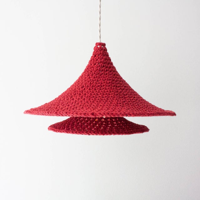 Contemporary Small Red Layers Handmade Crochet Lamp by Com Raiz For Sale - Image 3 of 12