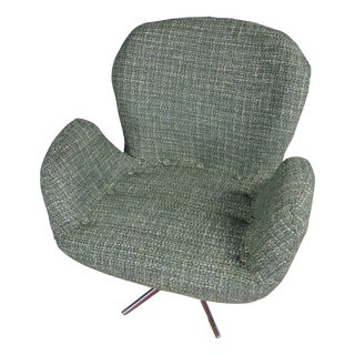 Mid-Century Modern Hungarian Swivel Lounge Chair in Green Textured Fabric, 1970s For Sale