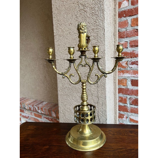 Antique French Brass Candelabra Baroque Revival Lion Sculptural Large C1890 For Sale - Image 10 of 18