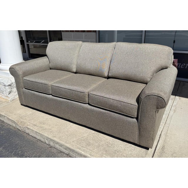 Hickory-Fry Light Brown Upholstered Sofa For Sale - Image 4 of 16