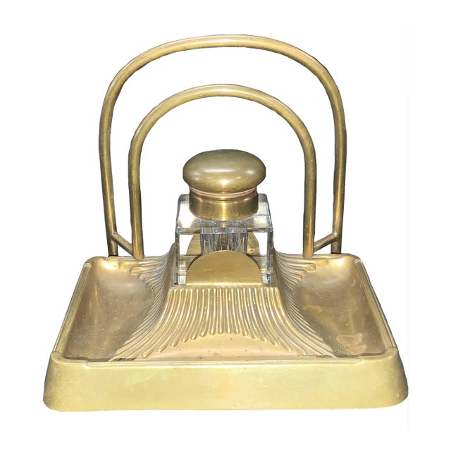 Vintage Art Deco Inkwell on Stand For Sale
