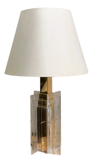 Large Brass & Acrylic Glass Architectural Table Lamp, 1970s