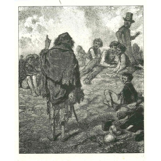 After Gavarni, The Speech of a Wanderer, Original Lithograph, 1881 For Sale