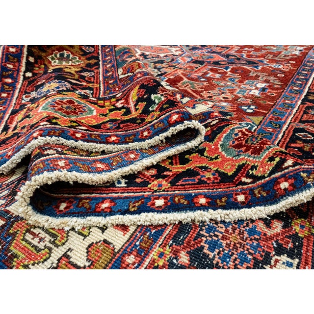 Textile Red & Navy Blue Oriental Handwoven Vintage Rug 7'10" x 10'11" For Sale - Image 7 of 9