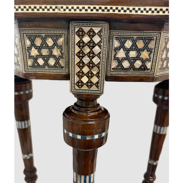 Handmade Mother of Pearl Inlay Round Side Table – Wood Accent Table – Egyptian Artisan Furniture For Sale - Image 6 of 7