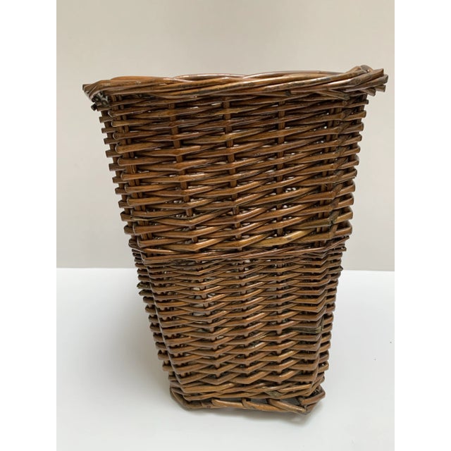 Farmhouse Vintage Wood Woven Basket or Wastebasket For Sale - Image 3 of 3