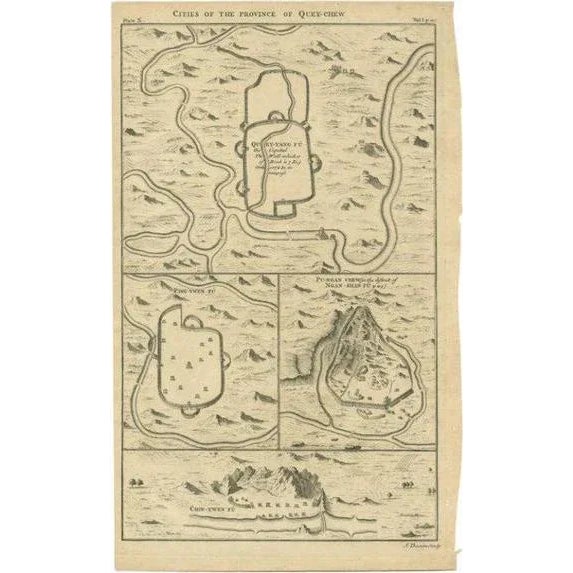 Mid 18th Century Antique Map of the Cities of Quey-Chew by Basire, 1738 For Sale - Image 5 of 5
