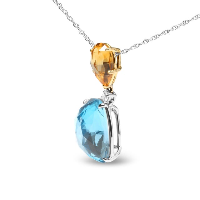 Contemporary 18K White and Yellow Gold Diamond Accent and Yellow Citrine and Sky Blue Topaz Gemstone Dangle Drop For Sale - Image 3 of 5