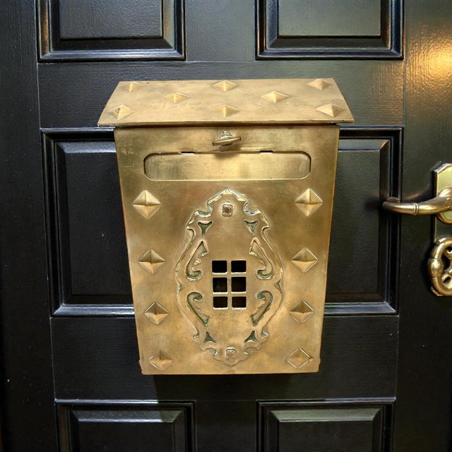 Traditional Antique Vintage Solid Brass Mailbox: Wallmount Letterbox For Sale - Image 3 of 14