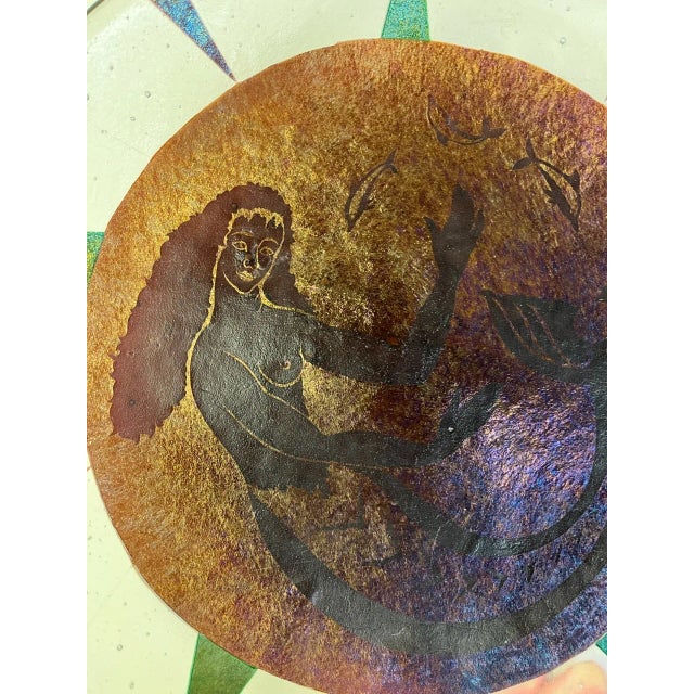 Vintage 1989 Fused Matte Art Glass Mermaid & Dolphins Platter Signed Aprox. dimensions: 13" diameter Very good original...