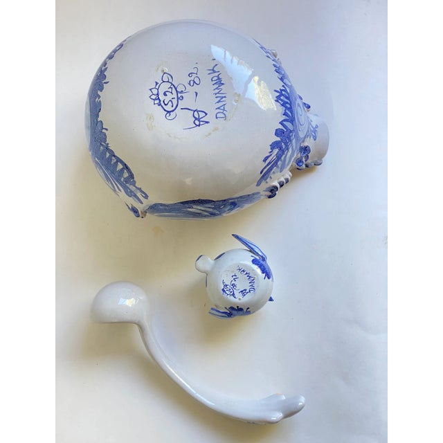 White Mid 20th Century Bjorn Wiinblad Blue & White Ceramic Bird Serving Bowl, Ladle & Dish- 3 Pieces For Sale - Image 8 of 12