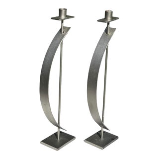 Rick Martin Signed Modernist Welded Steel Candleholders, 2003, Pair For Sale