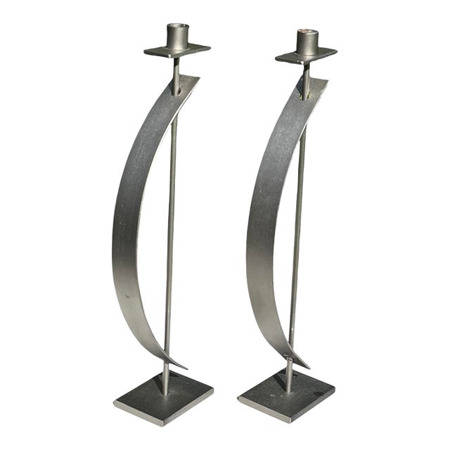 Rick Martin Signed Modernist Welded Steel Candleholders, 2003, Pair For Sale
