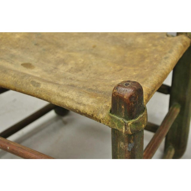 Green Antique Small Ladder Back Green Primitive Rustic Childs Chair W/ Deer Hide Seat For Sale - Image 8 of 12