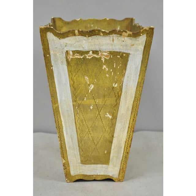 Vintage Italian Florentine Hollywood Regency Gilt Giltwood Wastebasket Trash Can For Sale - Image 14 of 17