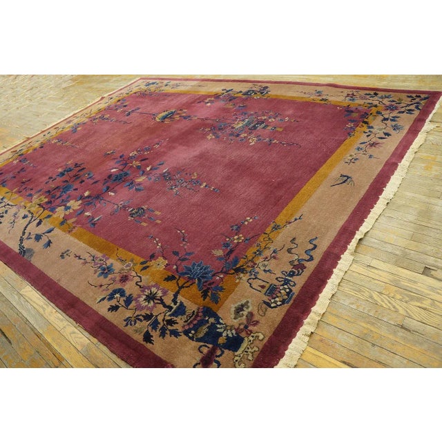 Textile 1920s Purple Floral Vase Antique Chinese Art Deco Carpet 9' X 11' 6" Knotted Wool Rug For Sale - Image 7 of 9