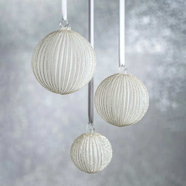 Contemporary Glittering Elegance 4.75- Inch Silver Glass Ball Ornaments, Set of 4 For Sale - Image 3 of 3