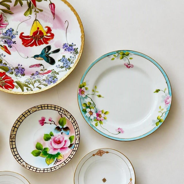 Ceramic Vintage Floral Wall Plate Grouping - Set of 7 Antique & Vintage Chinese & Japanese Plates For Sale - Image 7 of 17