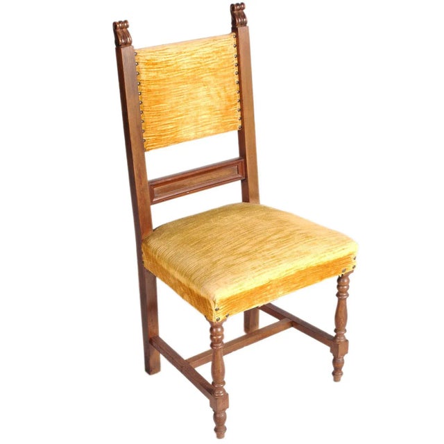 Wood Vintage Renaissance Style Italian Walnut Dining Chairs, 1930s, Set of 6 For Sale - Image 7 of 12