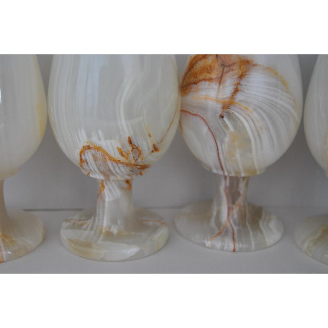 Stone 1960s Short Stemmed Onyx Alabaster Wine Cups Goblets Chalices- Set of 4 For Sale - Image 7 of 10