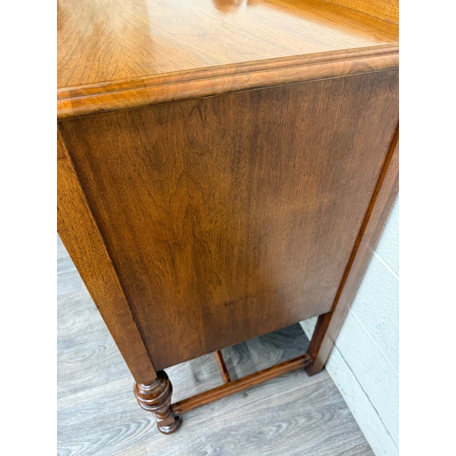 Vintage American Jacobean Tudor Revival Walnut Buffet Sideboard Server For Sale - Image 9 of 16