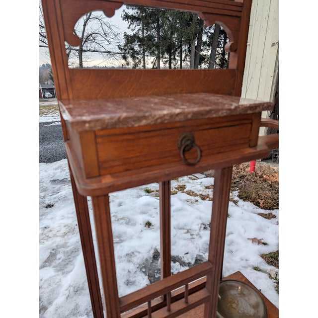 Late 19th Century 19th Century Victorian Hoffmeir Furniture Hall Tree With Marble Top & Umbrella Stand For Sale - Image 5 of 18