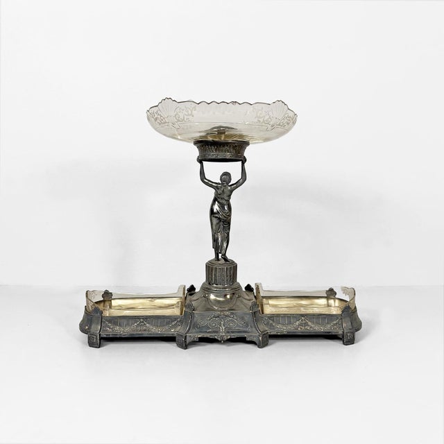 1930s Art Nouveau Italian Silver-Plated Metal and Glass Sculptural Centrepiece, 1930s For Sale - Image 5 of 16