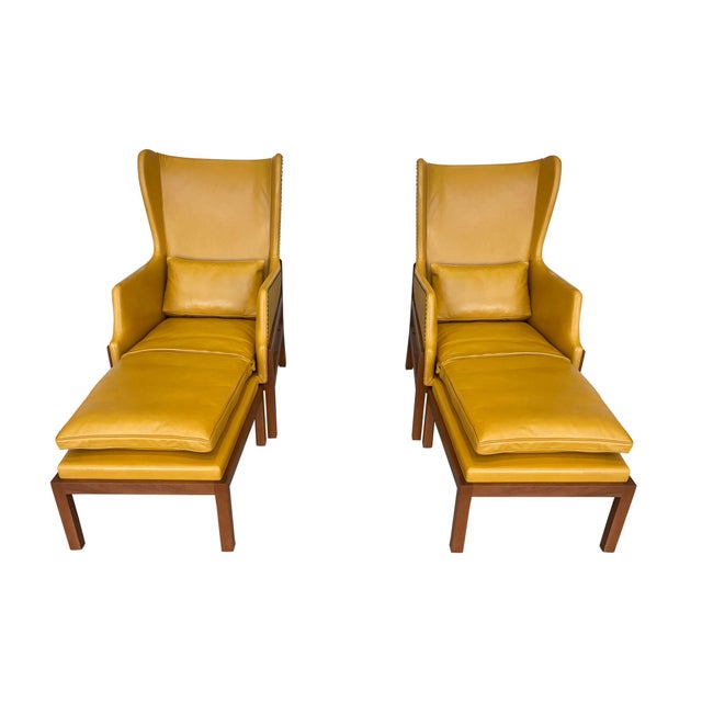 Mid-Century Wingback Armchair With Ottoman in the Style of Mogens Koch For Sale - Image 9 of 15