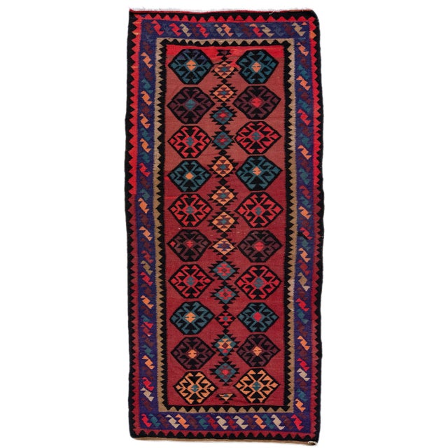 Brick Red 1960s Vintage Turkish Kilim Red Handmade Tribal Wool Rug For Sale - Image 8 of 8