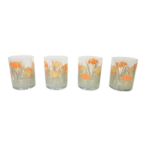 1970s Double Old Fashioned Glassware Barware Floral Design - Set of 4