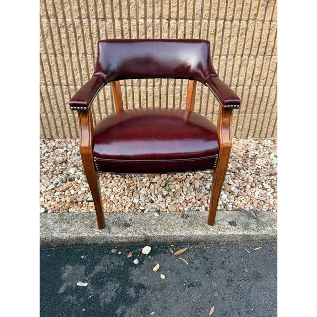 Late 20th Century Hickory Leather Company Set of Four Vintage Burgundy/ Oxblood Vinyl Brass Nailhead Armchairs For Sale - Image 4 of 11