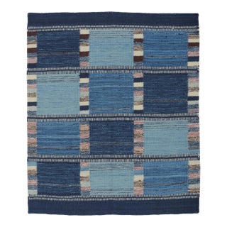 Contemporary Scandinavian Blue Plaid Wool Rug by Rug & Kilim, India For Sale