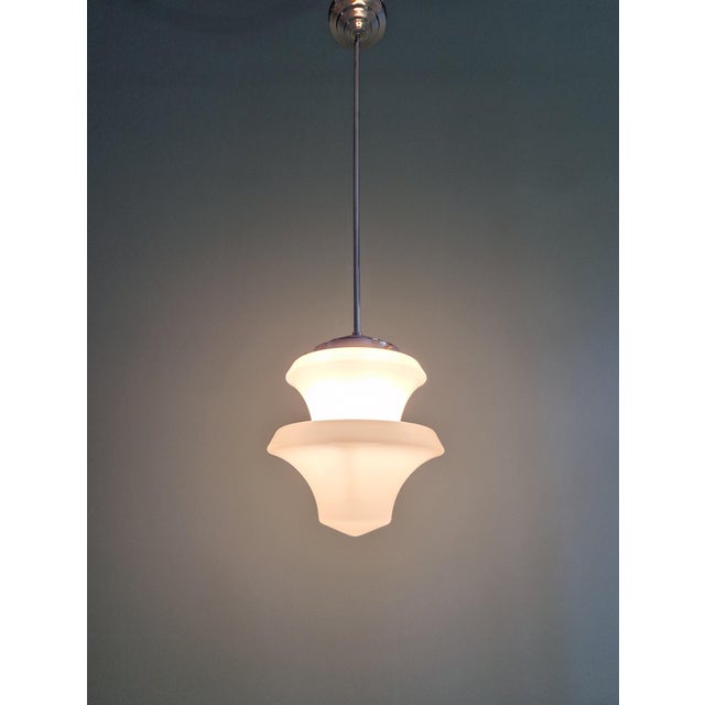 Large Art Deco Pendant Light in White Opaline, 1920s-1930s For Sale - Image 6 of 12