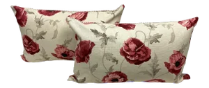 Pair of Large Bolster Pillows Decorated With a Red Poppy Floral Pattern - Made in Uk.