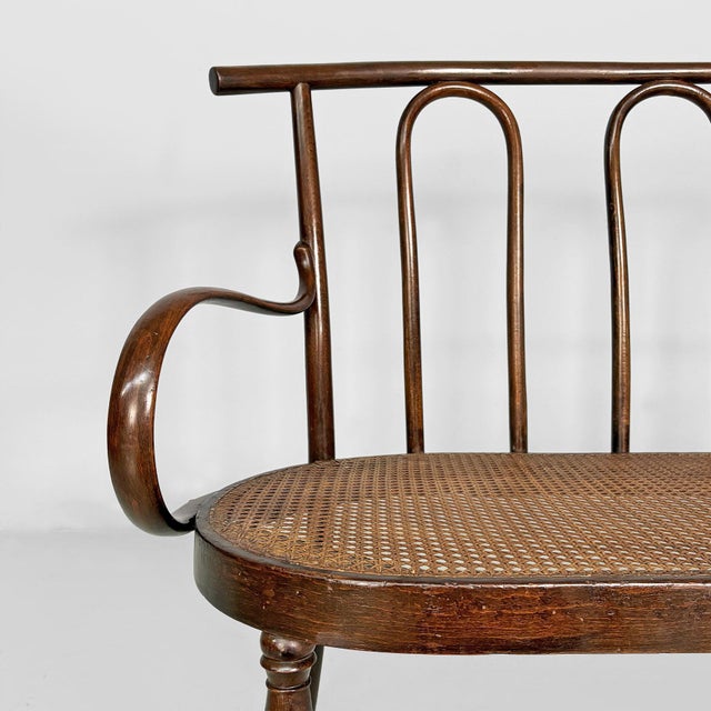 Italian Wood and Vienna Straw Bench, 1970s For Sale - Image 11 of 18