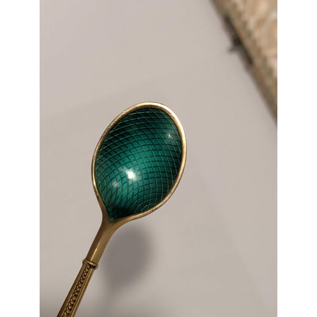 Royal Blue Mid 20th Century A. Michelsen Sterling Silver & Guilloche Enamel Demitasse Spoon Set - 6pcs For Sale - Image 8 of 11