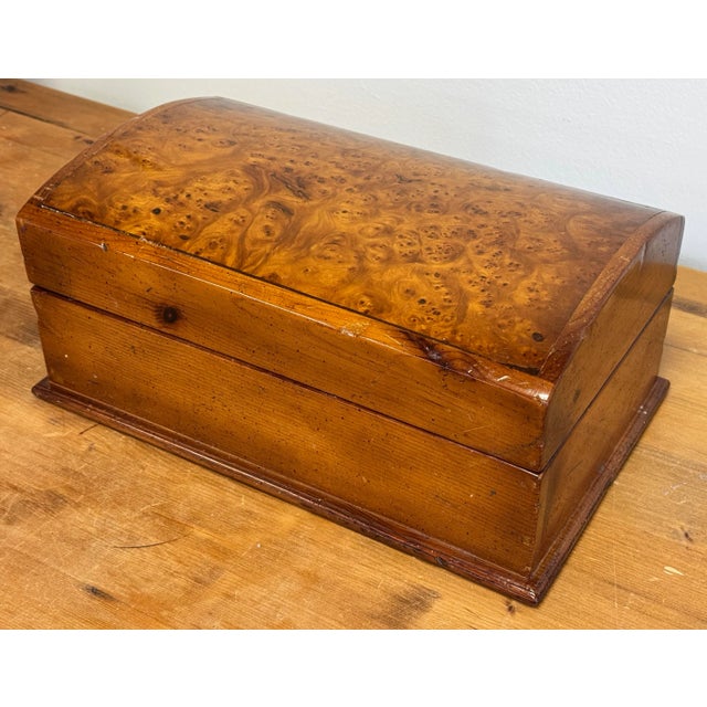 Wood Oversize Vintage Domed Lid Burled Wood Box For Sale - Image 7 of 13