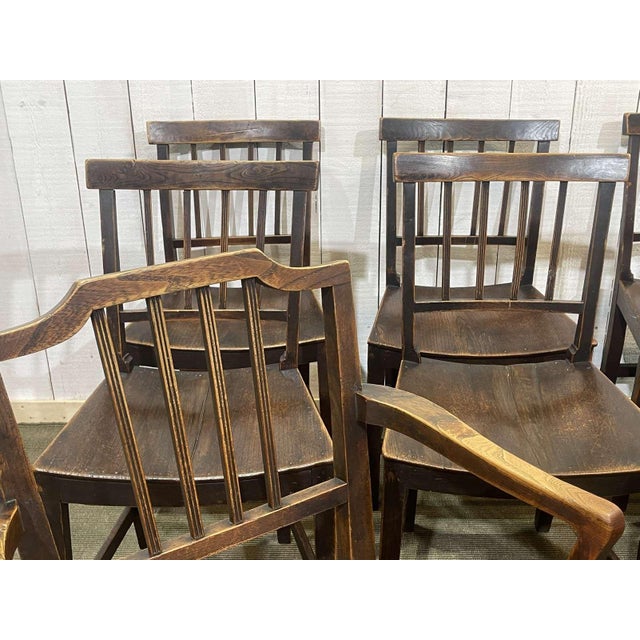 Antique Table in Elm and Oak with Extensions and Chairs, Set of 9 For Sale - Image 17 of 18