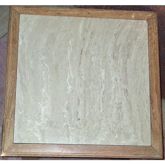 Hollywood Regency Hollywood Regency Stone Top Side Table on Casters | Vintage Mid-Century Accent Tables For Sale - Image 3 of 10