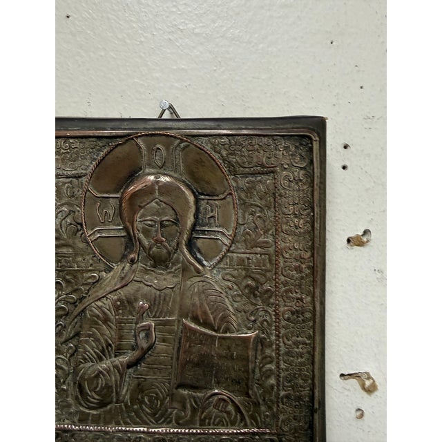 Orthodox Deesis Silver Embossed Panels of the Virgin Mary + Jesus Christ, Set of Two For Sale - Image 11 of 12