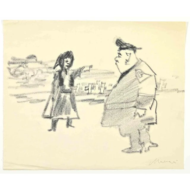 Police and Woman is a Pencil Drawing realized by Mino Maccari (1924-1989) in the 1945. Hand-signed on the lower. Good...