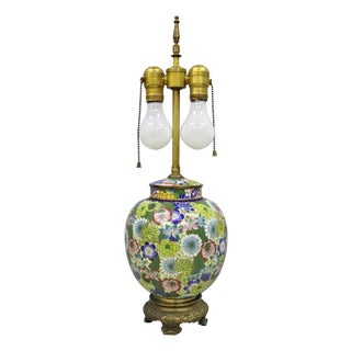 Cloisonne Porcelain Enamel Small Bronze Bulbous Chinese Ginger Jar Table Lamp For Sale