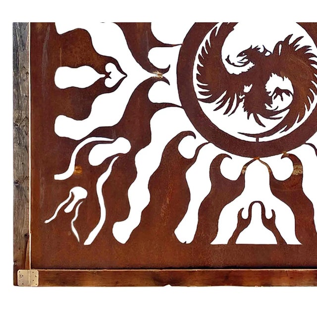 Steel Torch Cutout Panel With Flame and Phoenix Design For Sale - Image 4 of 7