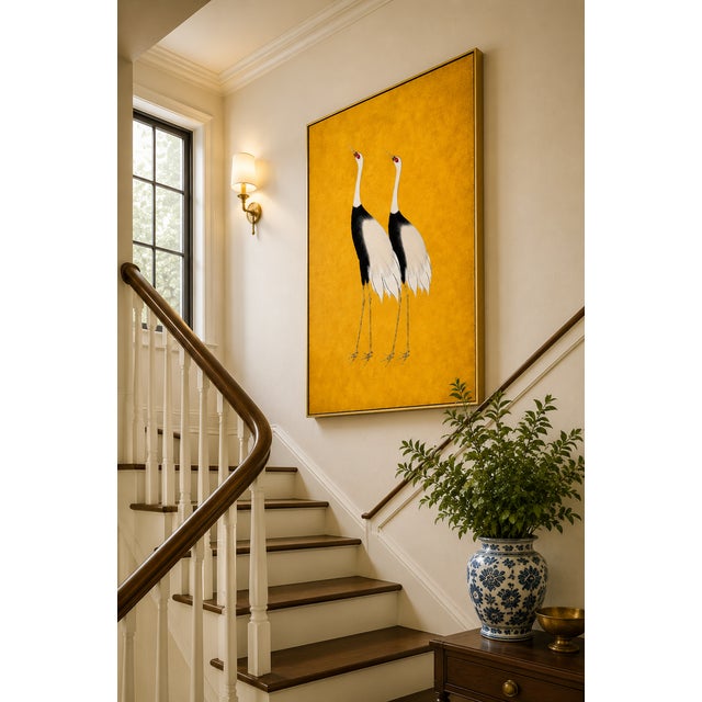 Golden Crane Portrait I, Japanese Crane Wall Art, Gold Bird Print, 24" X 36" For Sale - Image 9 of 11